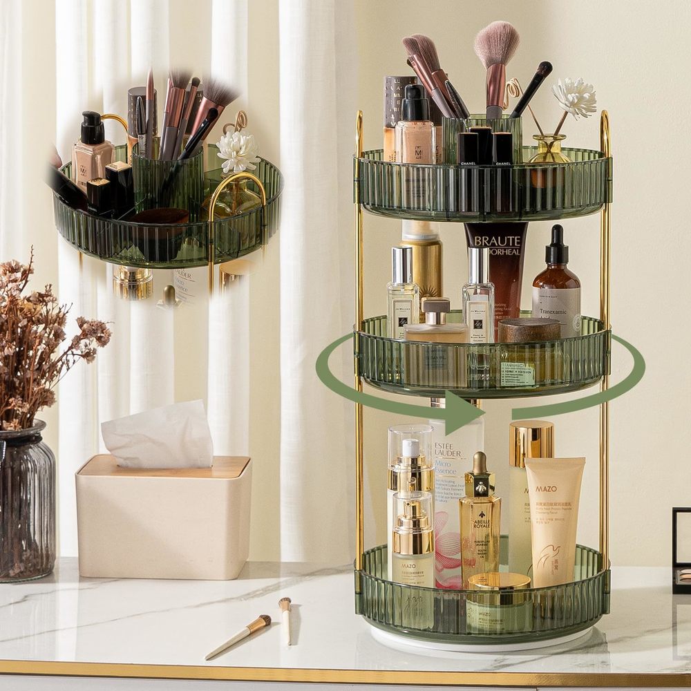 Rotating Makeup Organizer For Vanity, High-capacity Skincare Clear Make Up🙂